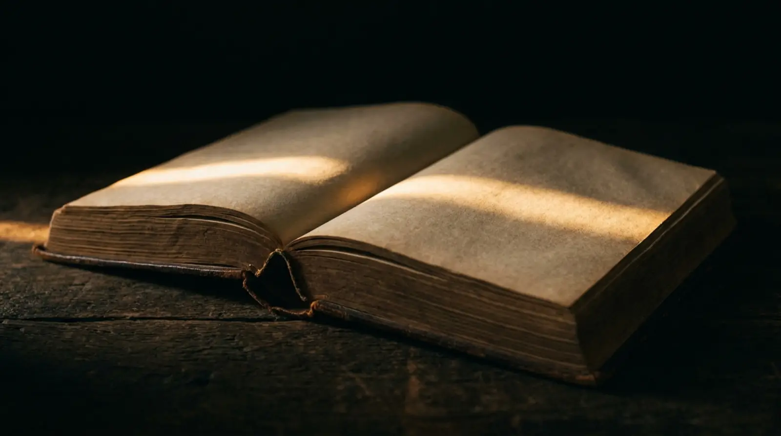 Aufgeschlagenes Gesetzbuch auf dunklem Grund, von einem schmalen goldenen Lichtstreifen gestreift
